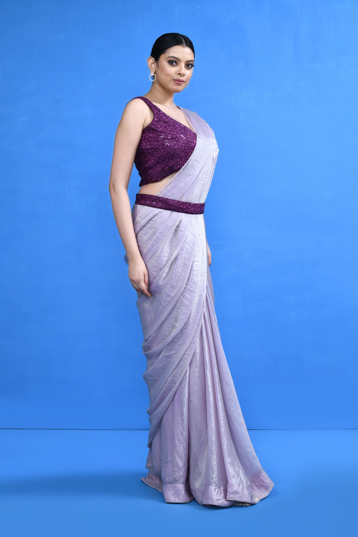 Designer Wear Mauve Shimmer Chiffon Drape Saree