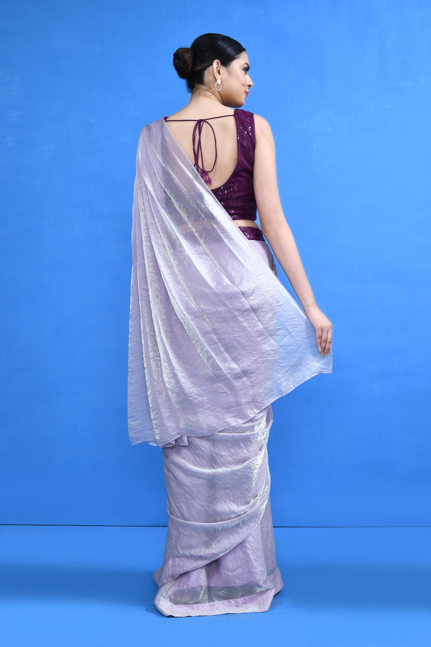 Designer Wear Mauve Shimmer Chiffon Drape Saree