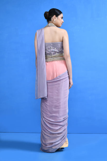 Designer Wear Multicolour Chinon Chiffon Drape Saree