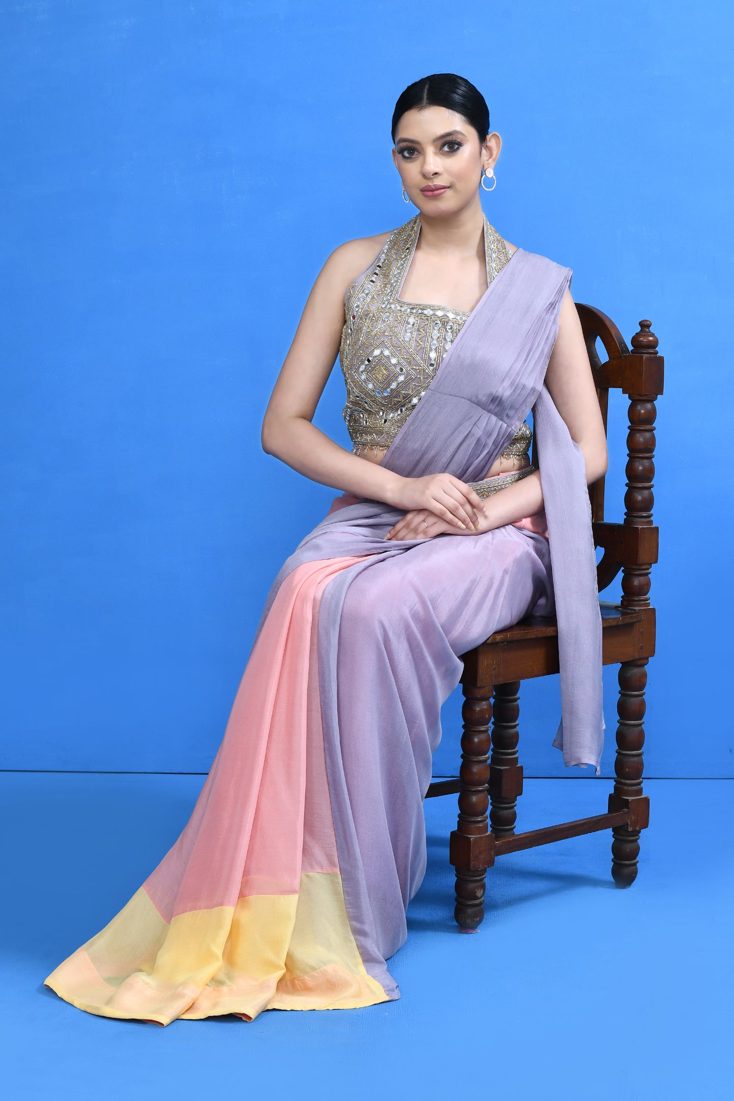Designer Wear Multicolour Chinon Chiffon Drape Saree