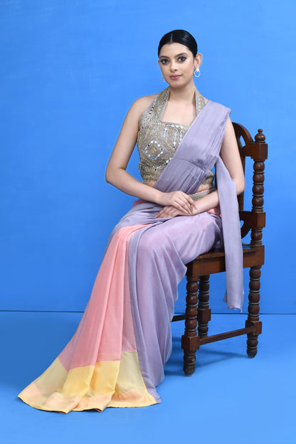 Designer Wear Multicolour Chinon Chiffon Drape Saree