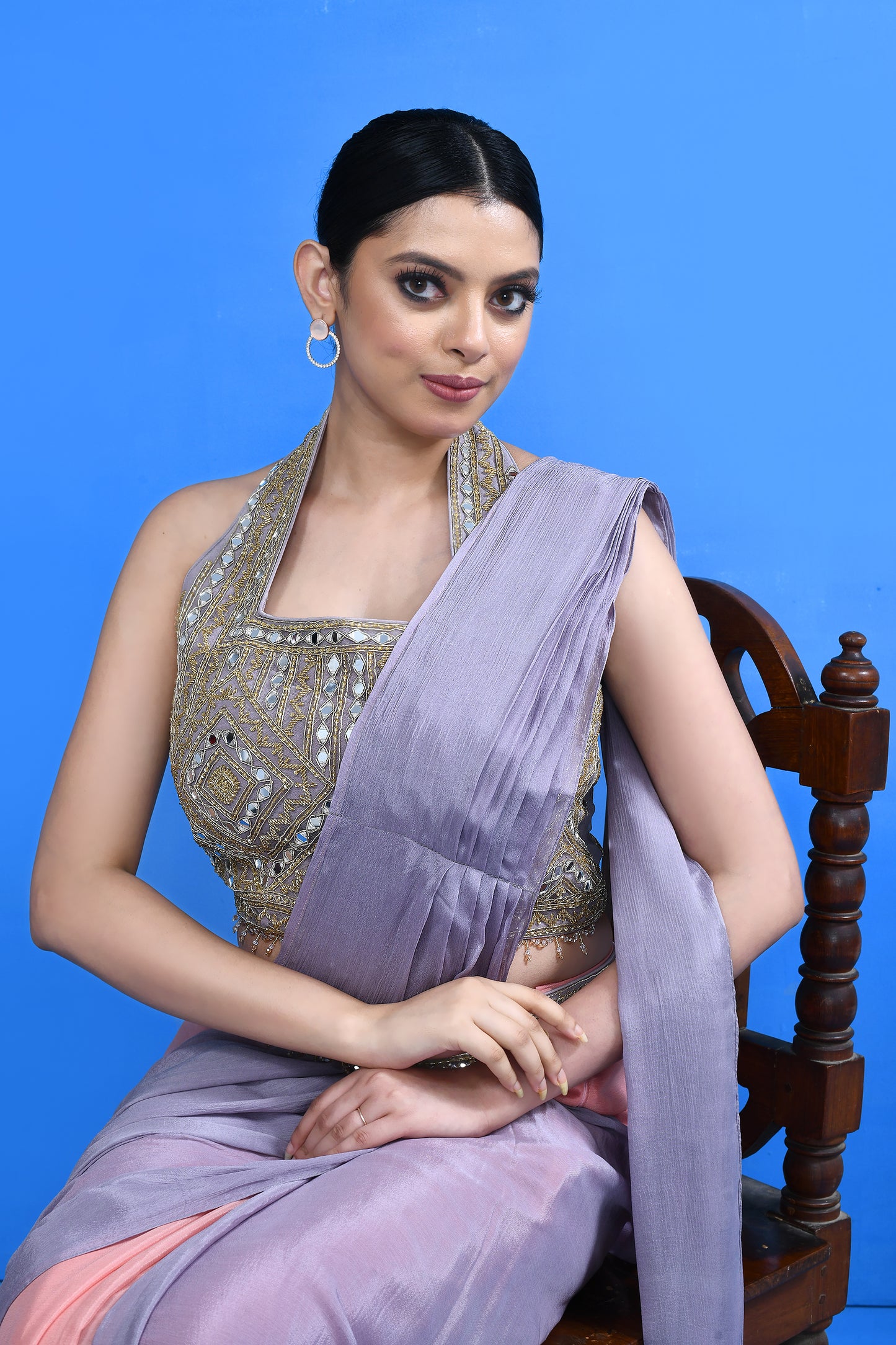 Designer Wear Multicolour Chinon Chiffon Drape Saree