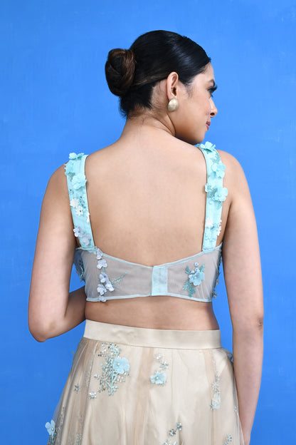 Designer Wear Beige Net Lehenga Set