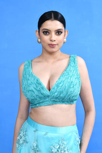 Designer Wear Blue Net Lehenga Set