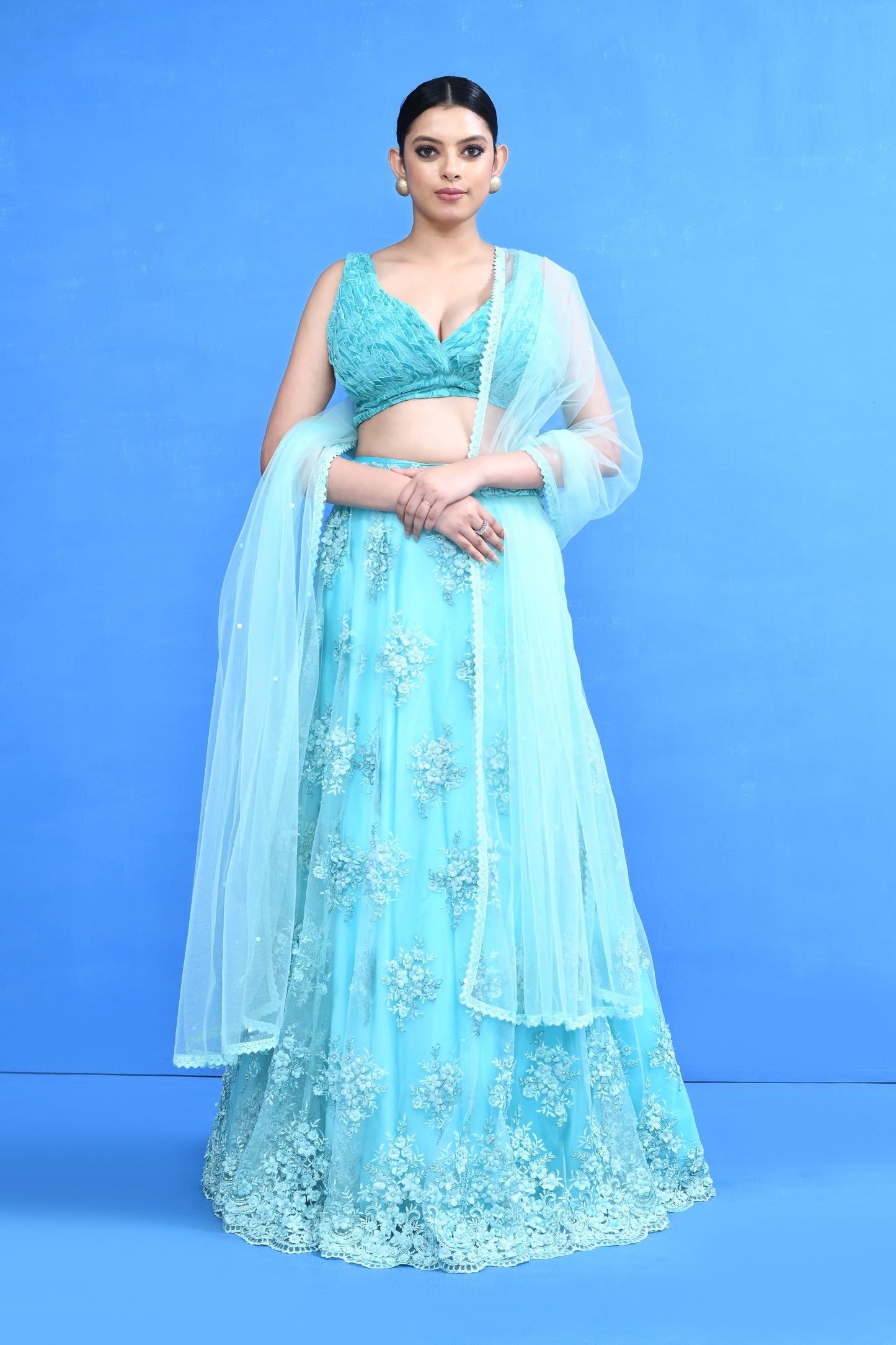 Designer Wear Blue Net Lehenga Set