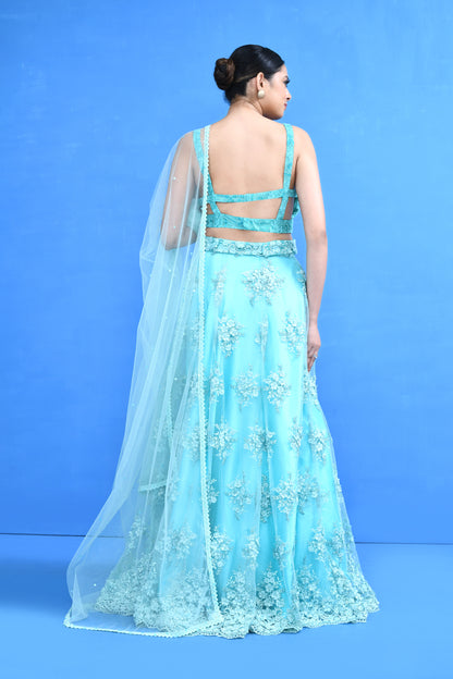 Designer Wear Blue Net Lehenga Set