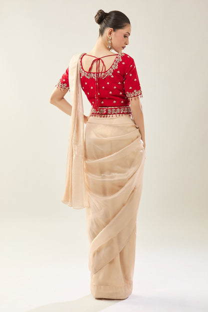 Designer Wear  Beige  Tissue  Drape Saree