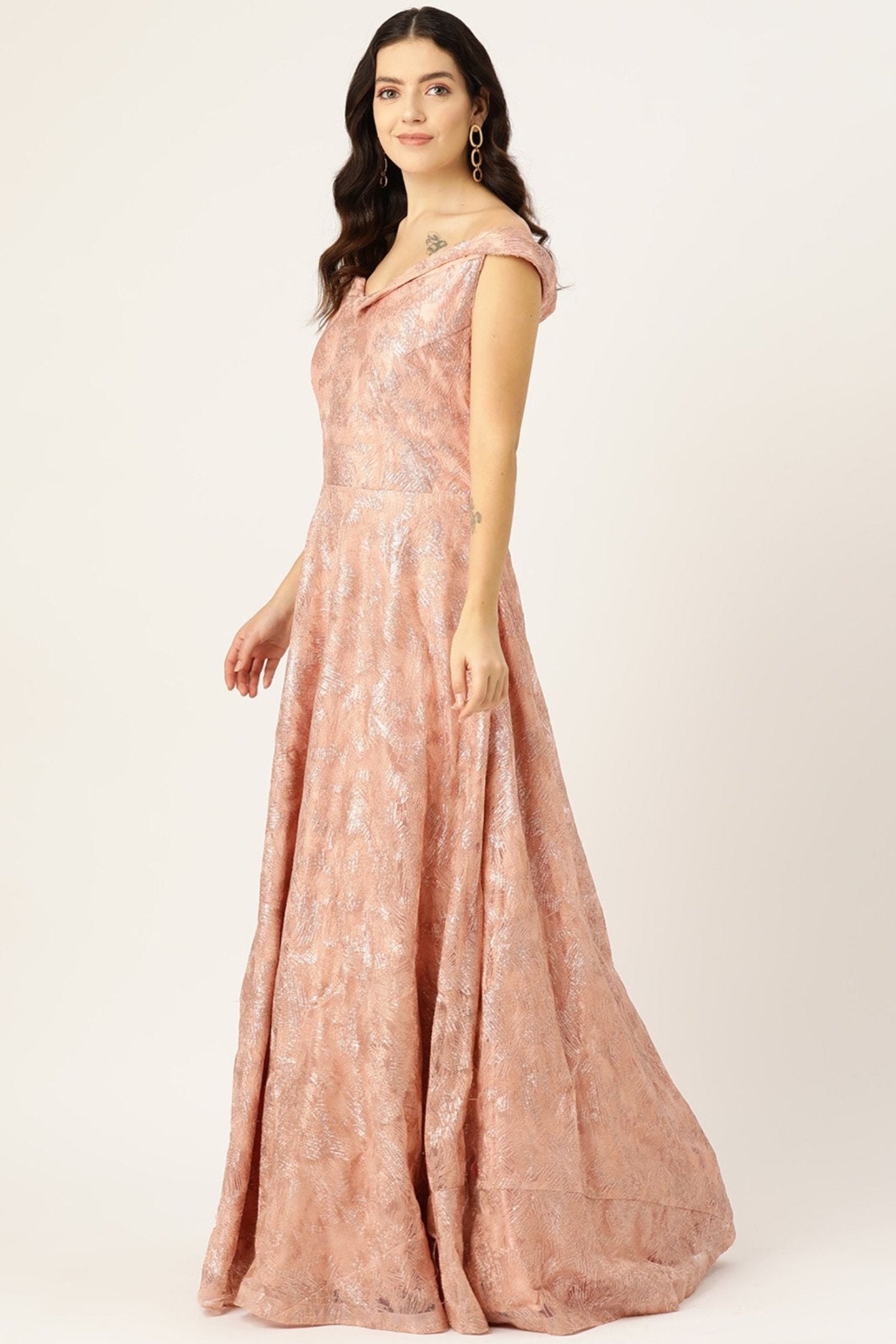 Desginer Peach Net Gown - Simaaya