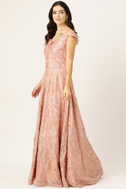 Desginer Peach Net Gown - Simaaya