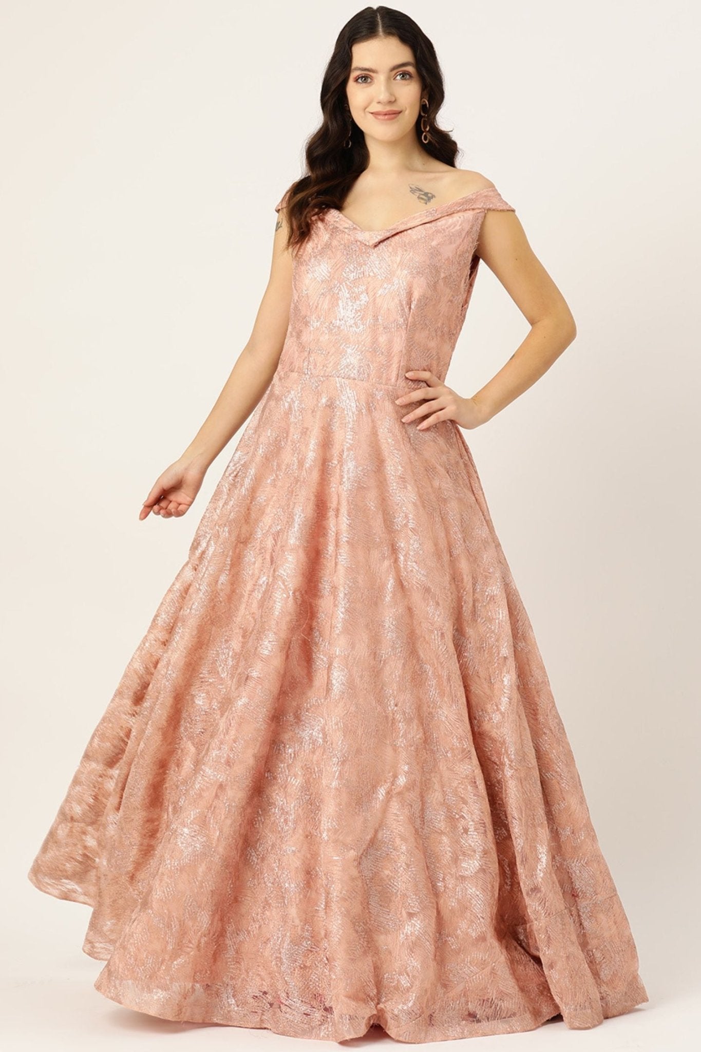 Desginer Peach Net Gown - Simaaya