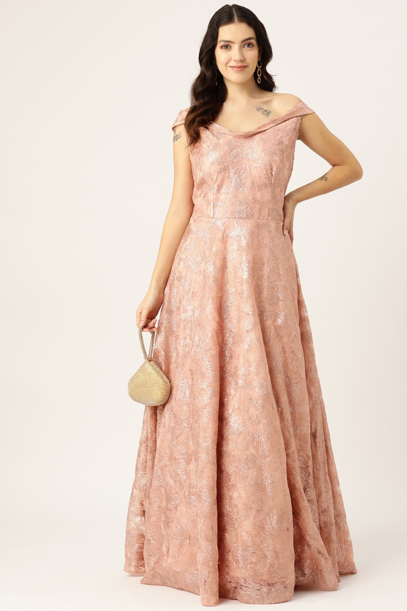 Desginer Peach Net Gown - Simaaya