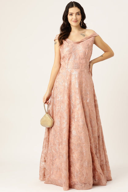 Desginer Peach Net Gown - Simaaya