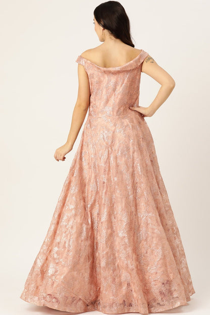 Desginer Peach Net Gown - Simaaya