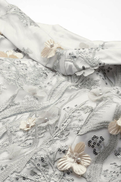 Desginer Silver Net Gown - Simaaya