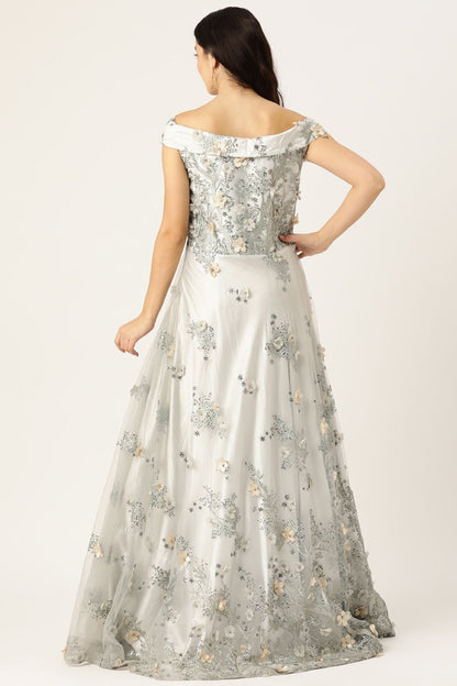 Desginer Silver Net Gown - Simaaya