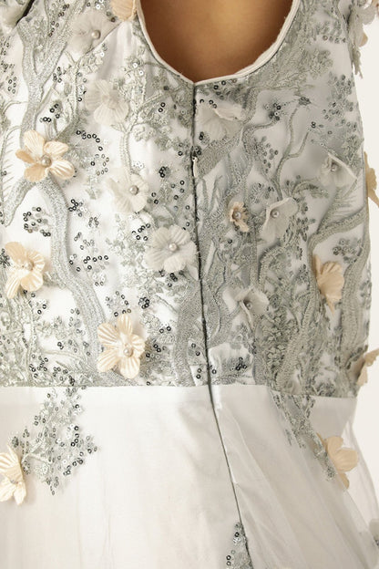 Desginer Silver Net Gown - Simaaya