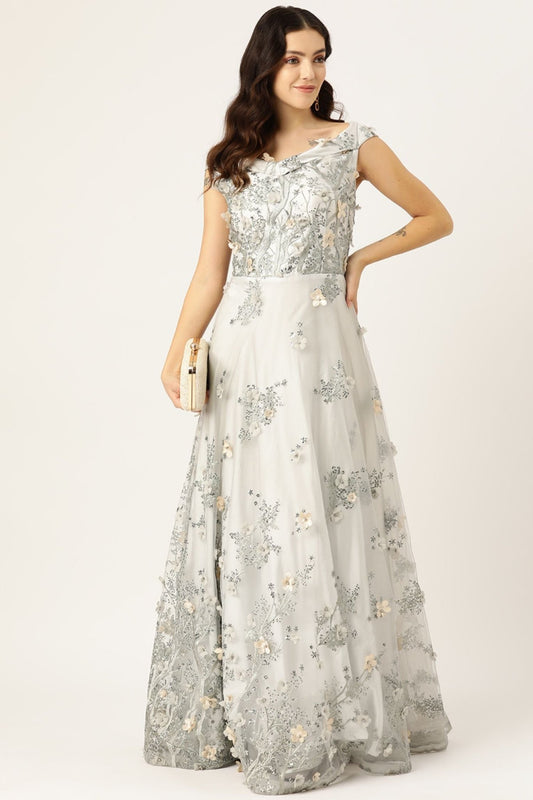Desginer Silver Net Gown - Simaaya