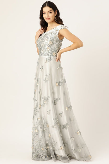 Desginer Silver Net Gown - Simaaya