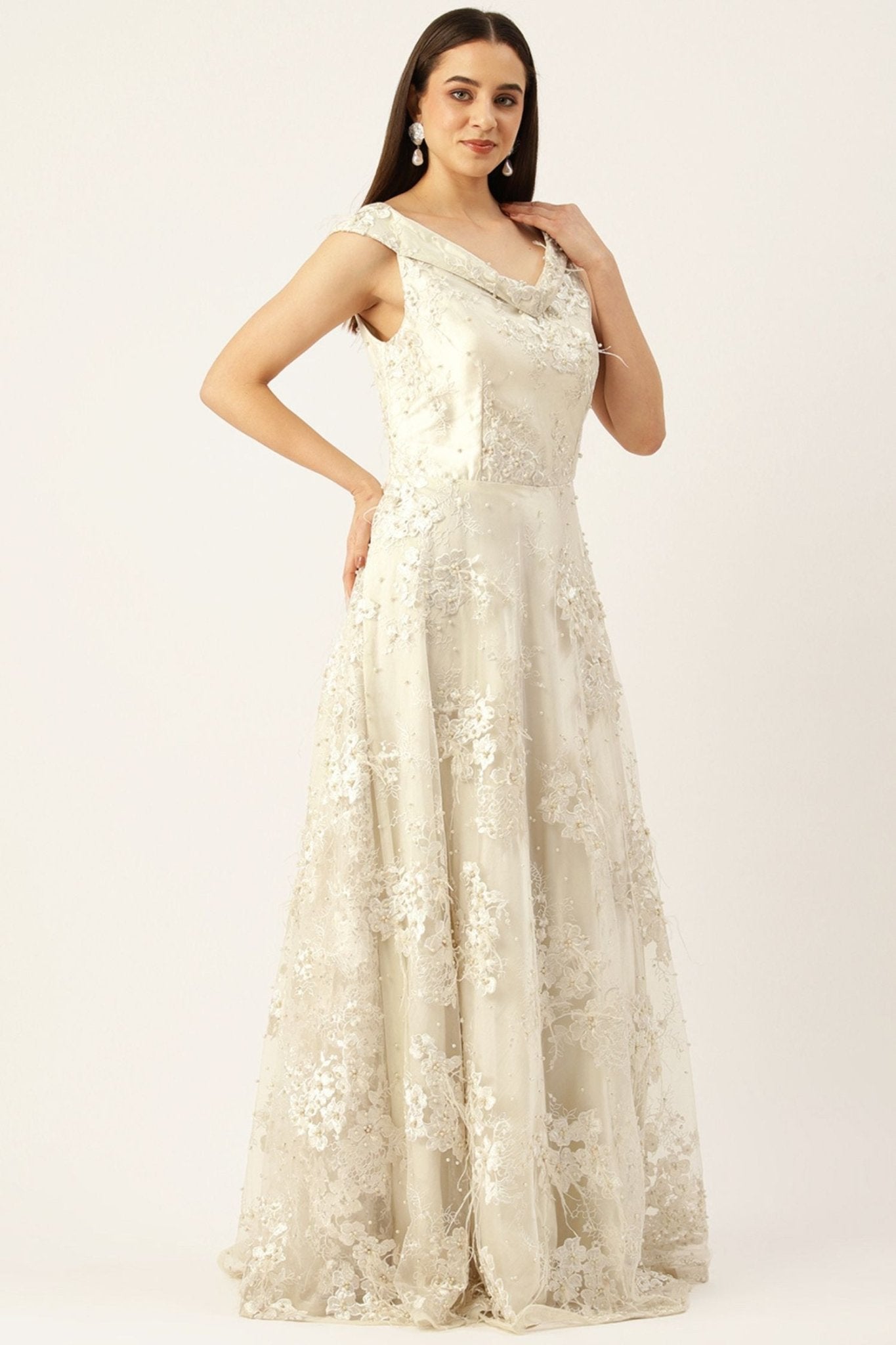 Desginer White Net Gown - Simaaya