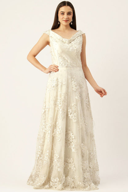 Desginer White Net Gown - Simaaya