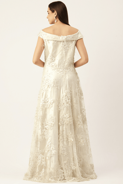 Desginer White Net Gown - Simaaya