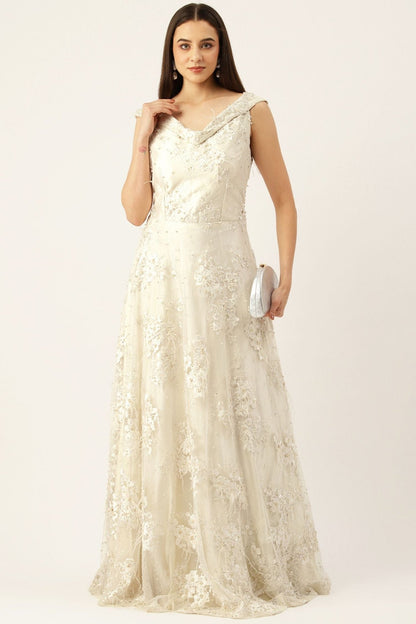 Desginer White Net Gown - Simaaya
