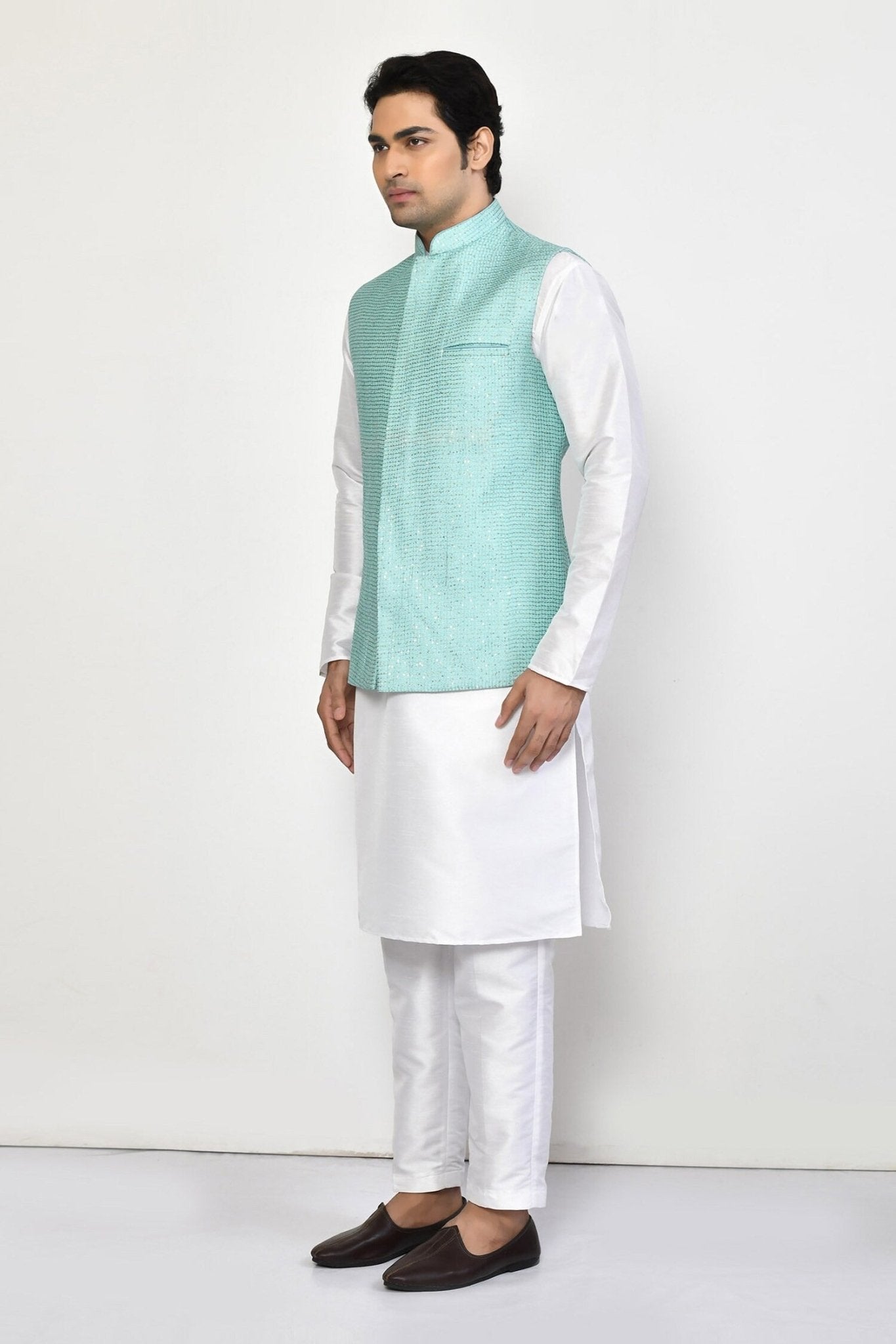 Designer Jacket In Sky Blue - Simaaya