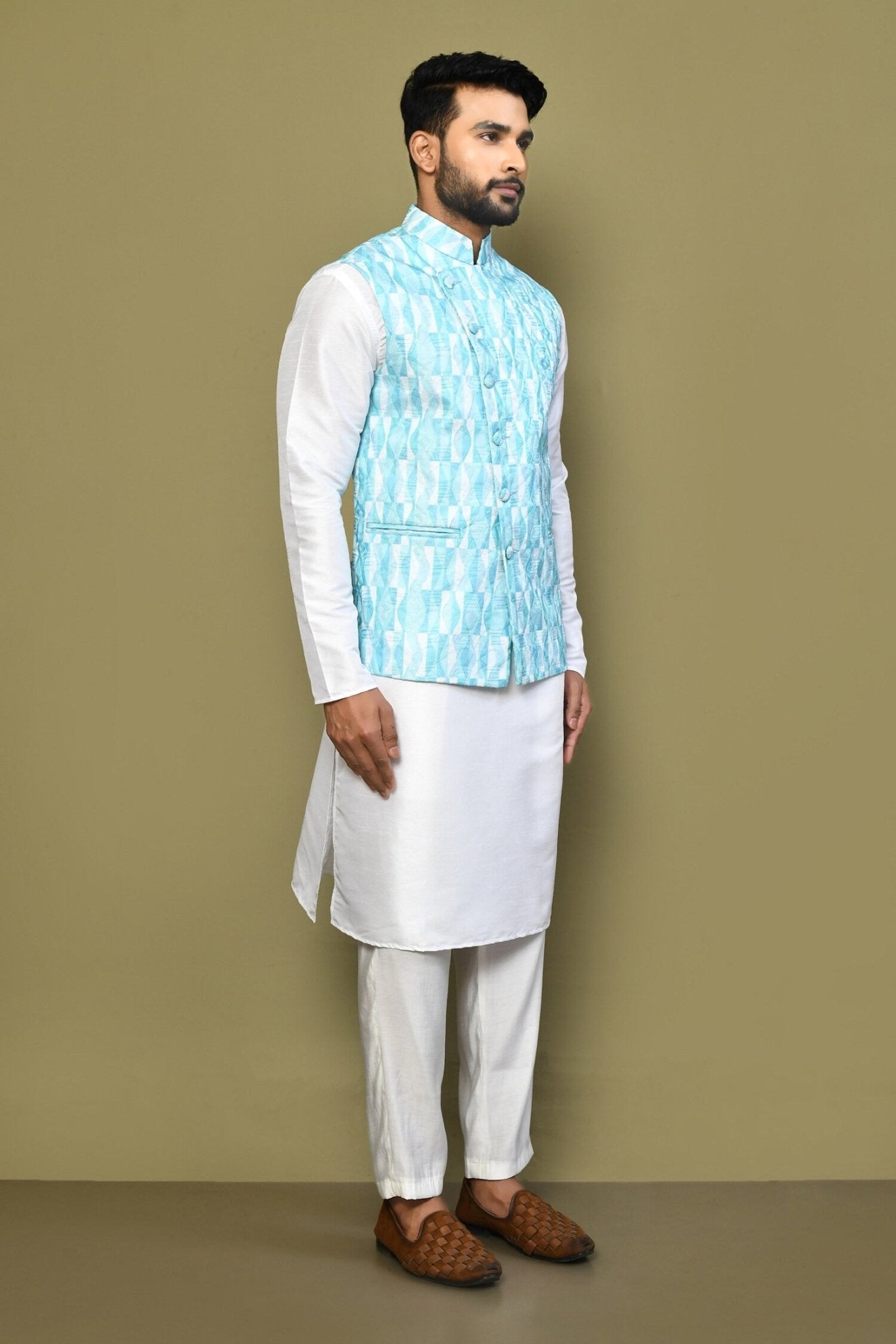 Designer Jacket In Turquoise - Simaaya
