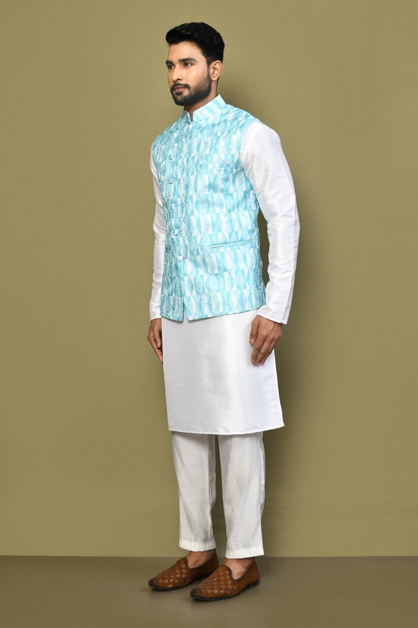 Designer Jacket In Turquoise - Simaaya