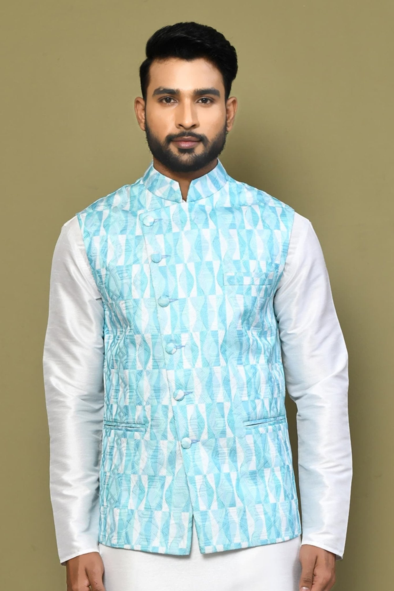 Designer Jacket In Turquoise - Simaaya