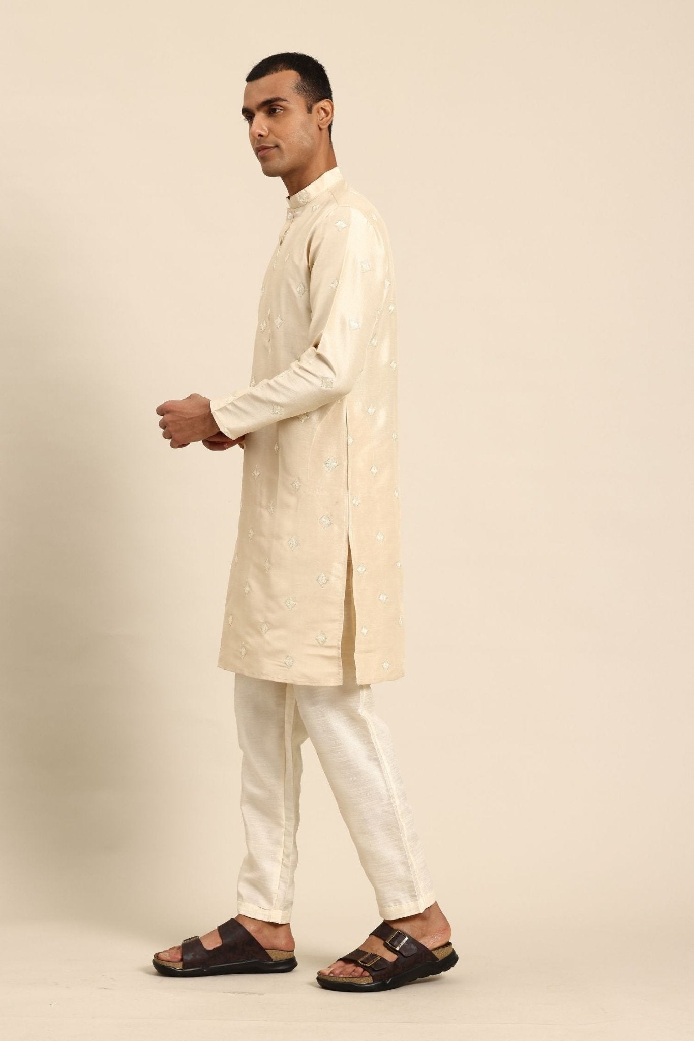 Designer Long Kurta In Cream - Simaaya