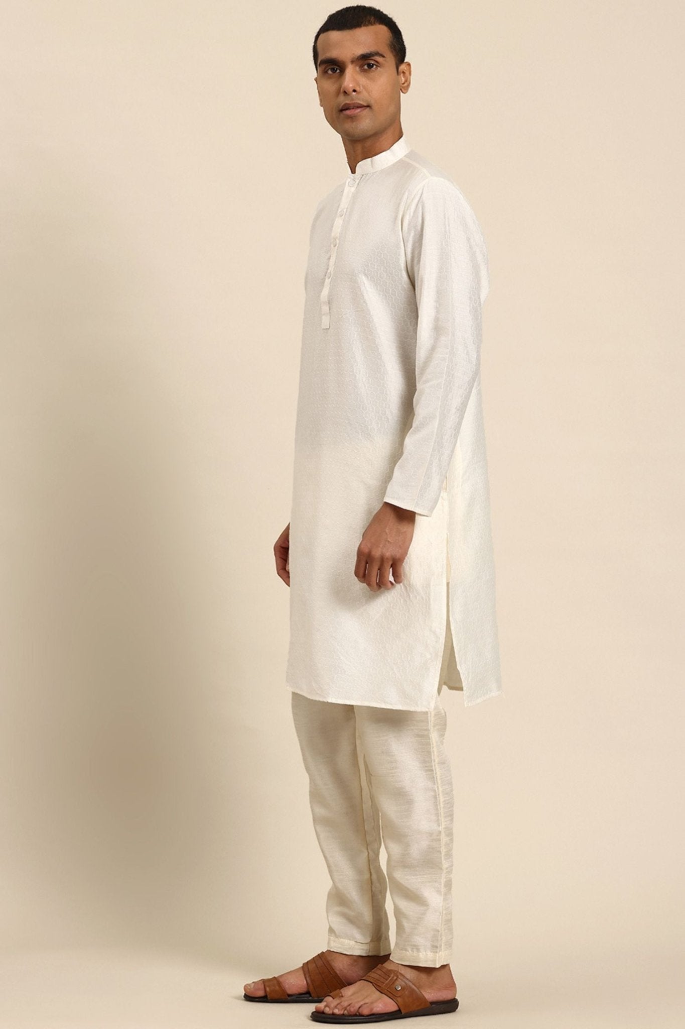 Designer Long Kurta In Cream - Simaaya
