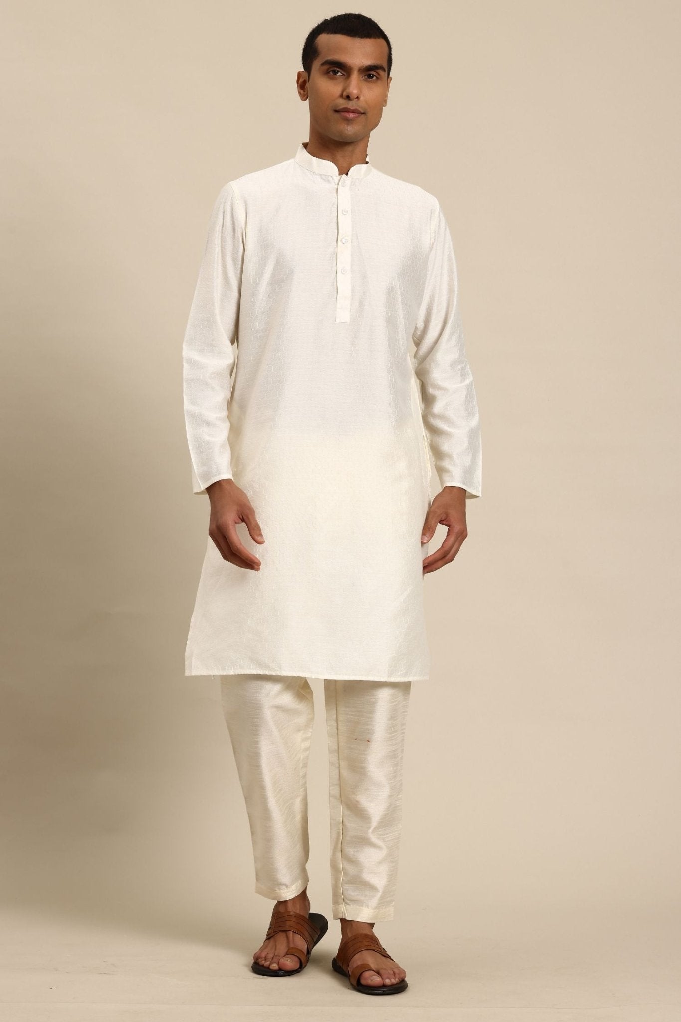 Designer Long Kurta In Cream - Simaaya