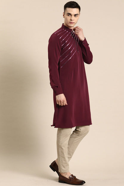 Designer long Kurta In Maroon - Simaaya