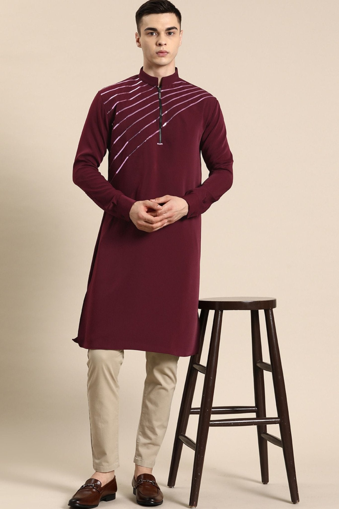Designer long Kurta In Maroon - Simaaya