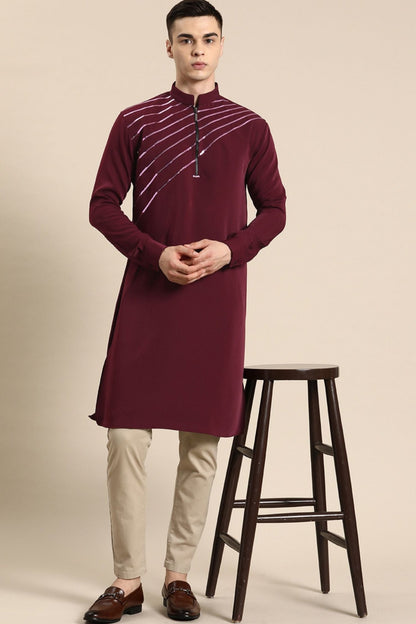 Designer long Kurta In Maroon - Simaaya
