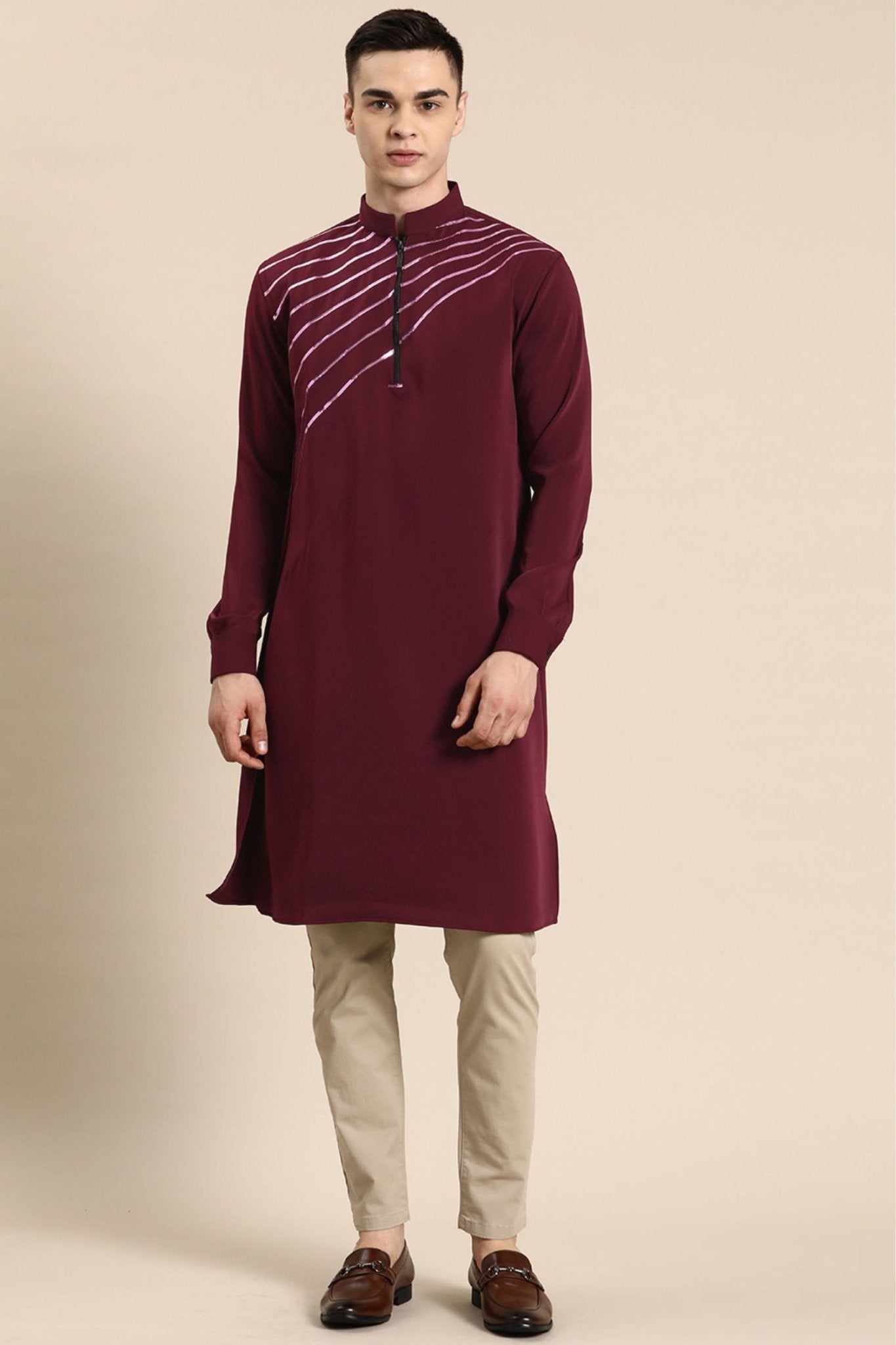 Designer long Kurta In Maroon - Simaaya