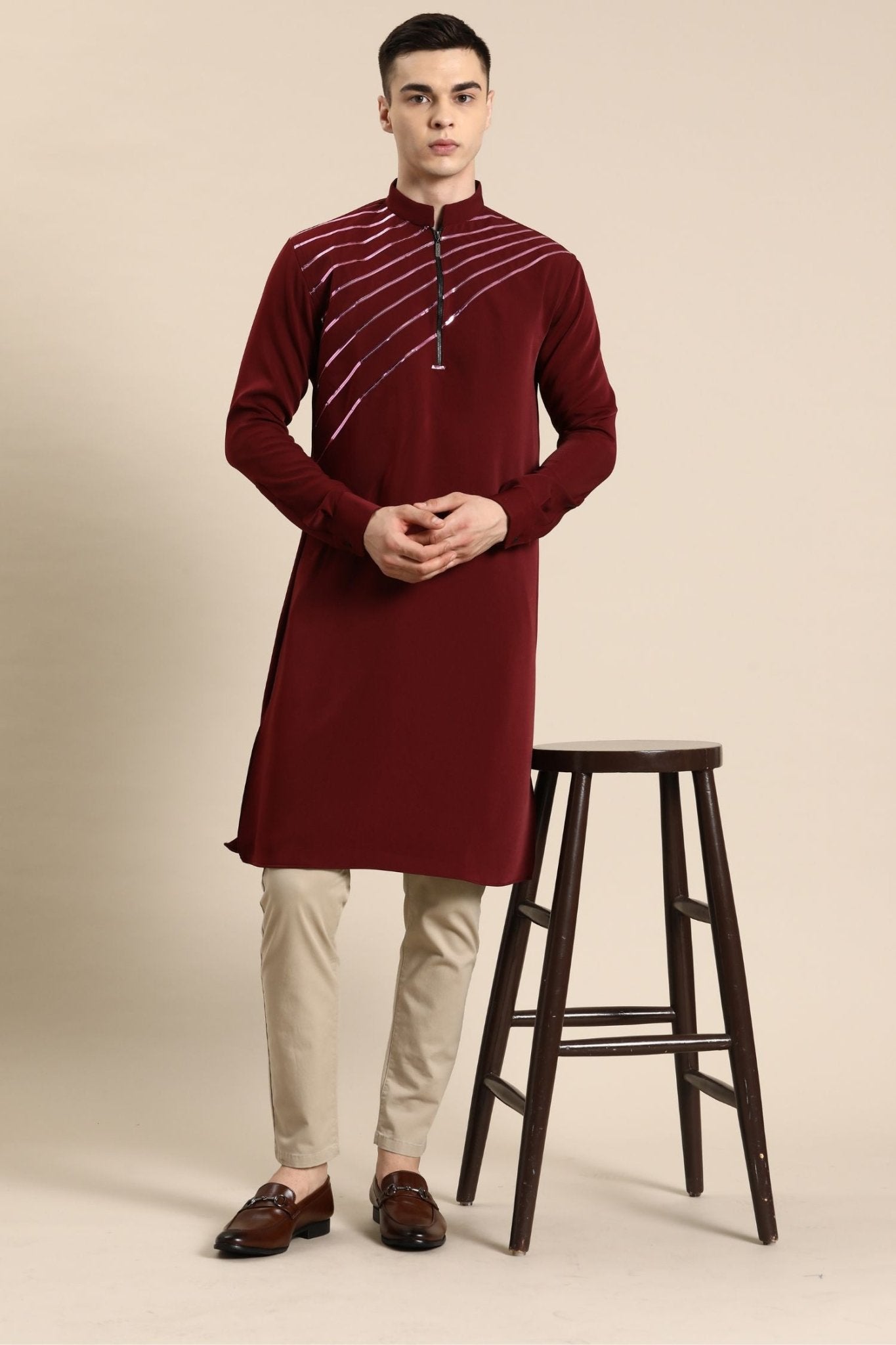 Designer long Kurta In Maroon - Simaaya