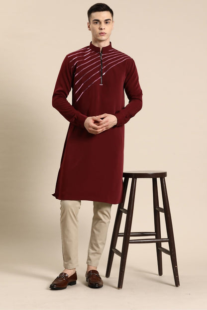 Designer long Kurta In Maroon - Simaaya