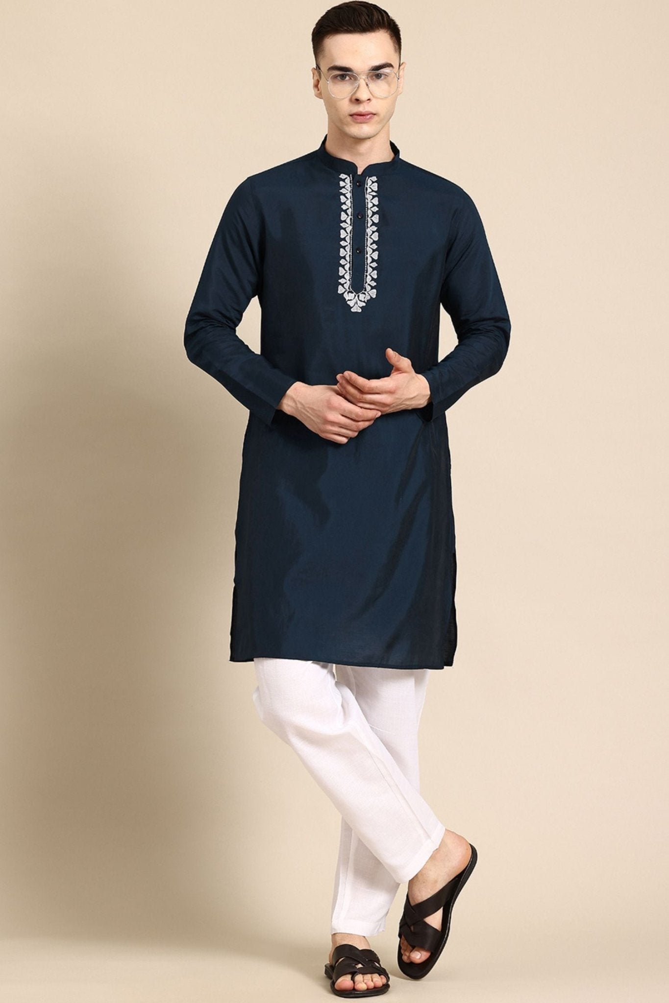 Designer long Kurta In Navy Blue - Simaaya
