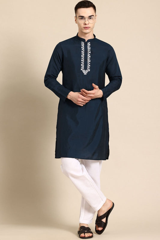 Designer long Kurta In Navy Blue - Simaaya
