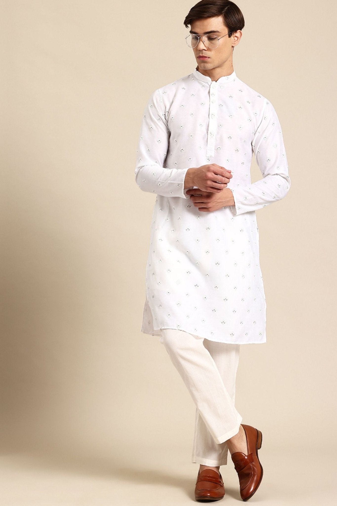 Designer Long Kurta In White - Simaaya