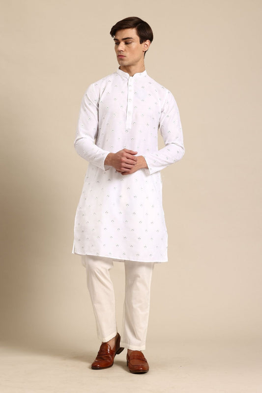 Designer Long Kurta In White - Simaaya