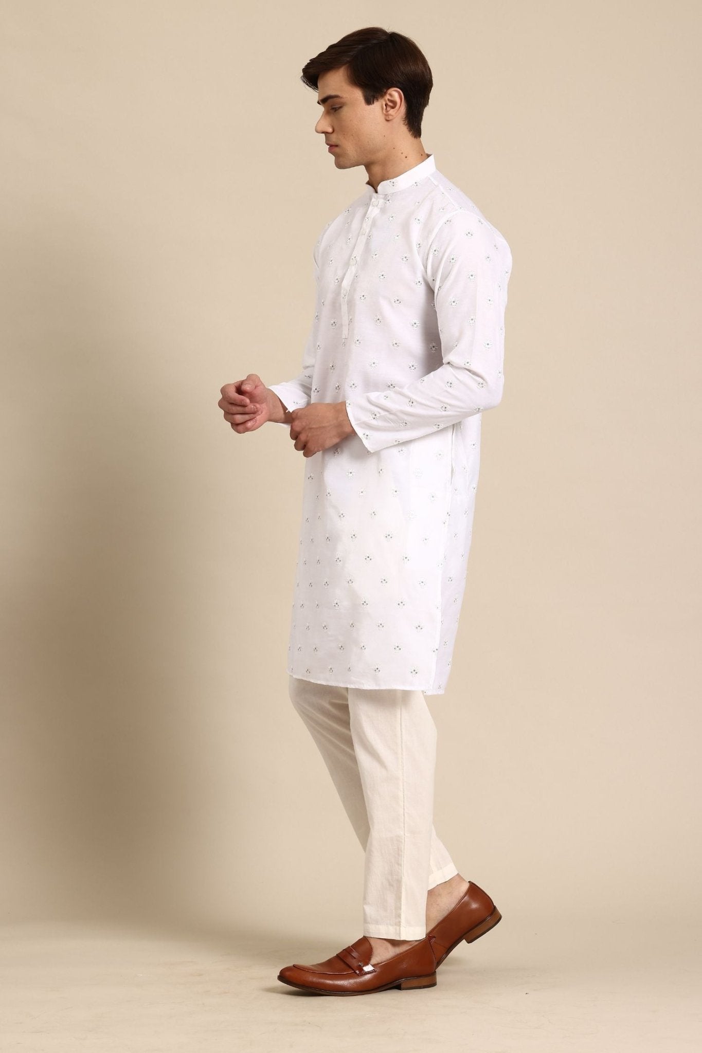 Designer Long Kurta In White - Simaaya