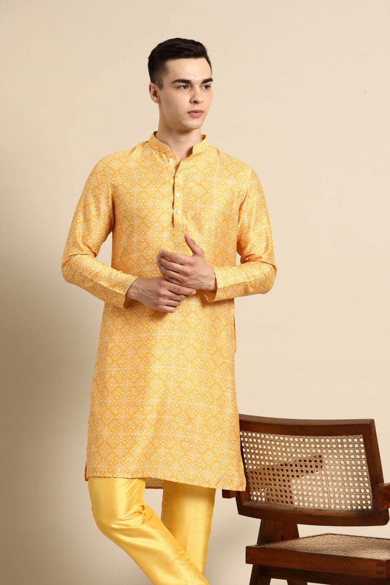 Designer Long Kurta In Yellow - Simaaya