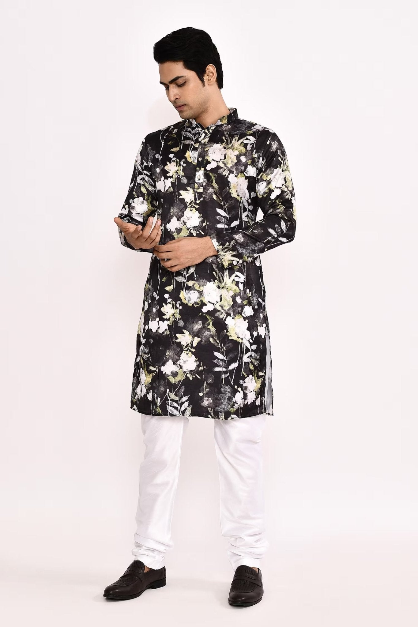 Designer Long Kurta set in Black - Simaaya