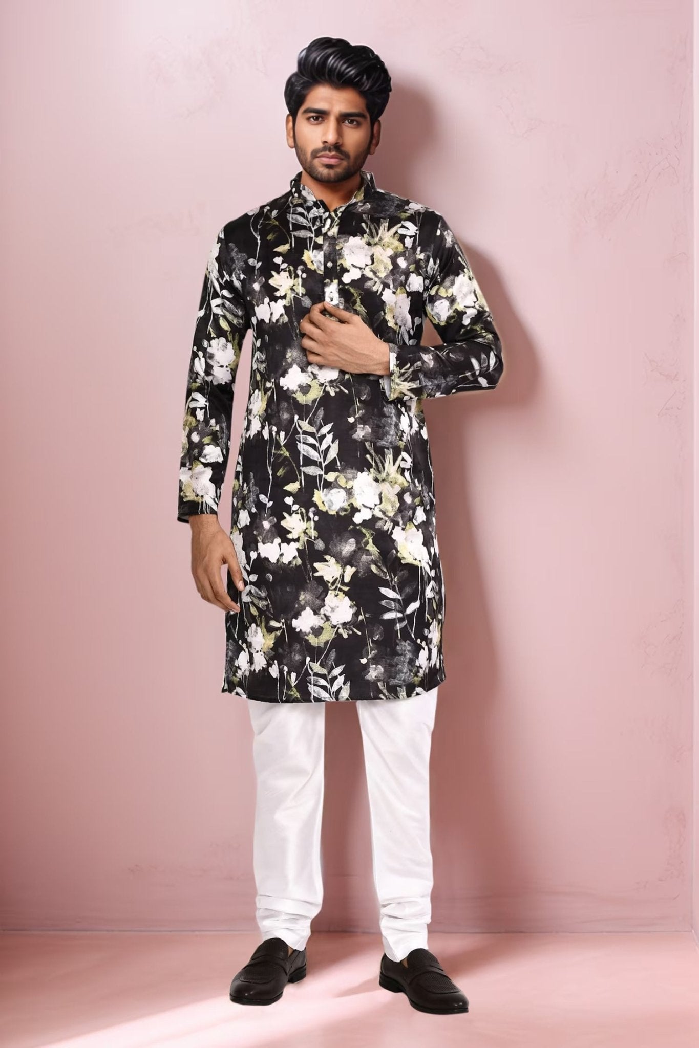 Designer Long Kurta set in Black - Simaaya