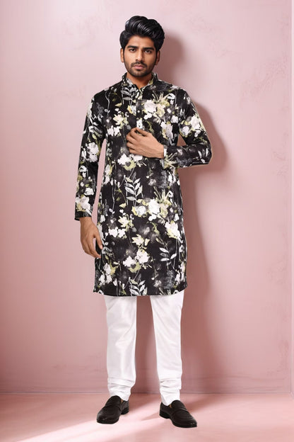 Designer Long Kurta set in Black - Simaaya