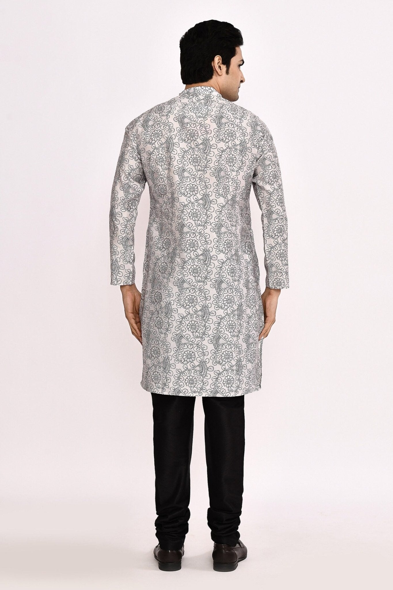Designer Long Kurta set in Grey and Black - Simaaya