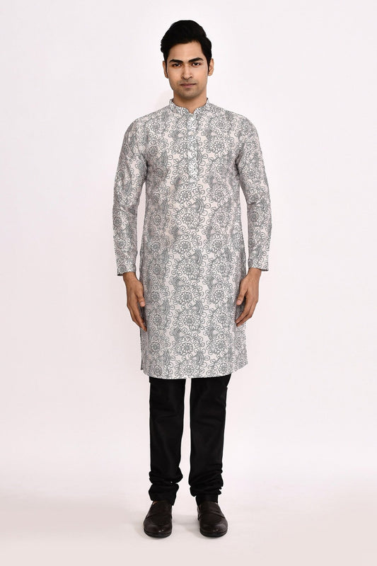 Designer Long Kurta set in Grey and Black - Simaaya